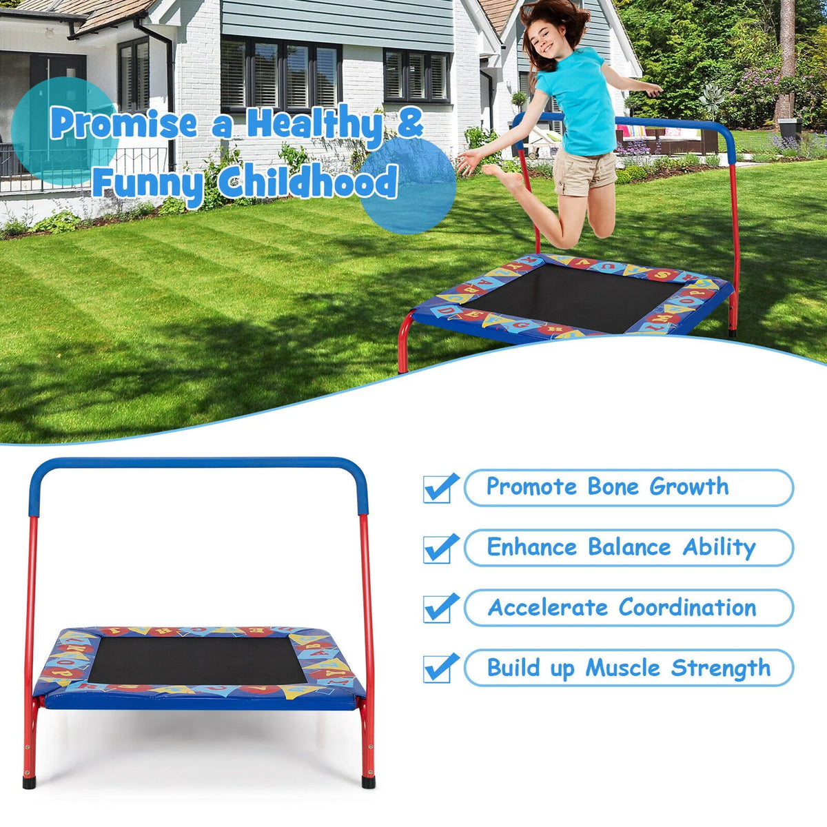 36'' Kids Square Trampoline with Foam Handrail K300130