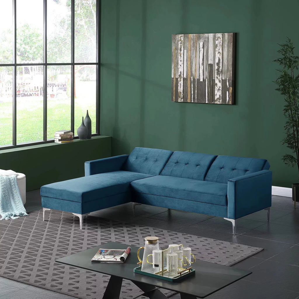 Blue Velvet Convertible Sectional Sofa D873