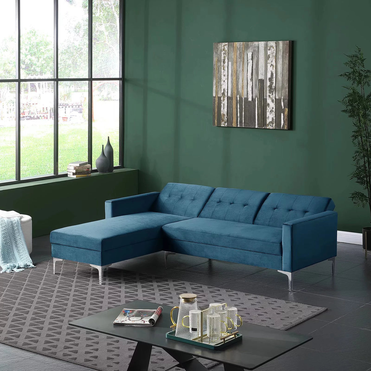 Blue Velvet Convertible Sectional Sofa D873