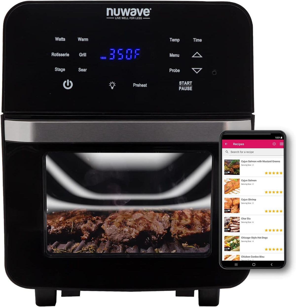 Brio Air Fryer Smart Oven, 15.5-Qt X-Large Family Size, Countertop Convection Rotisserie Grill Combo, 4 Rack Positions, 50°-425°F Temperature Controls in 5° Increments, Linear Thermal Technology and Integrated Temperature Probe Y83723