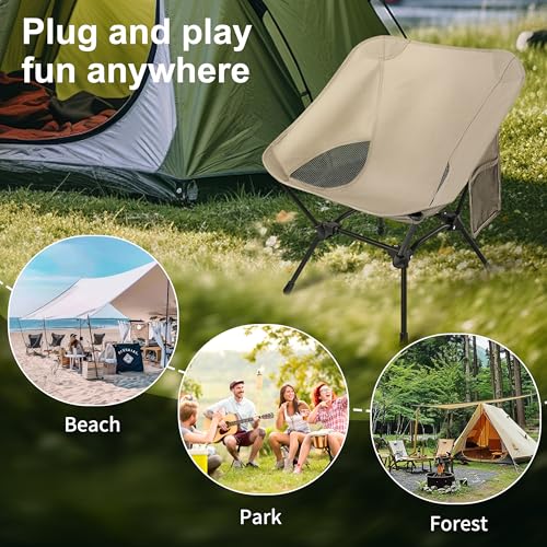 Lightweight Adjustable Folding Camping Chairs with Carry Bag and Side Pockets (Khaki) S38297