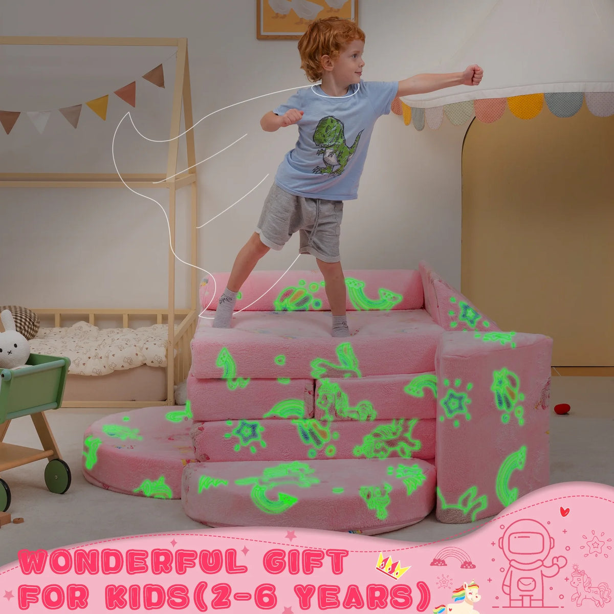 11 Pc Pink Modular Kids Play Couch G77319