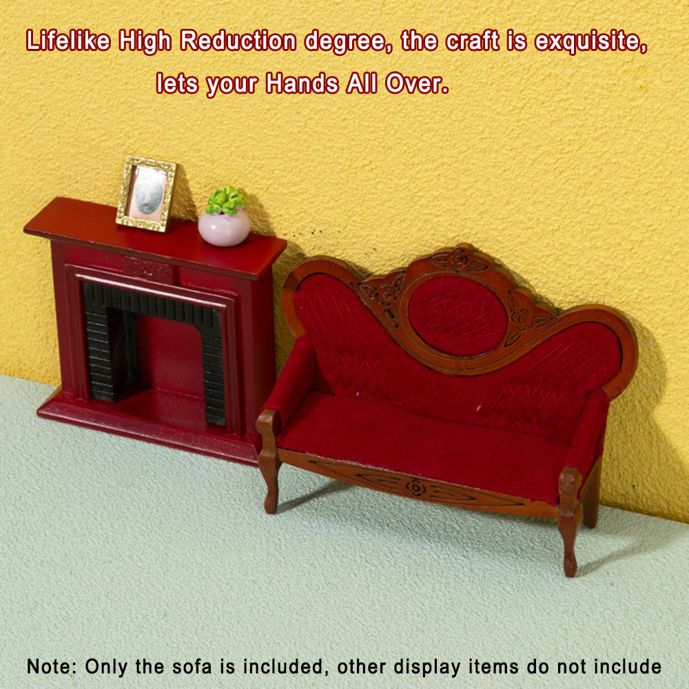 Walnut Wood Dollhouse Mini Sofa V829