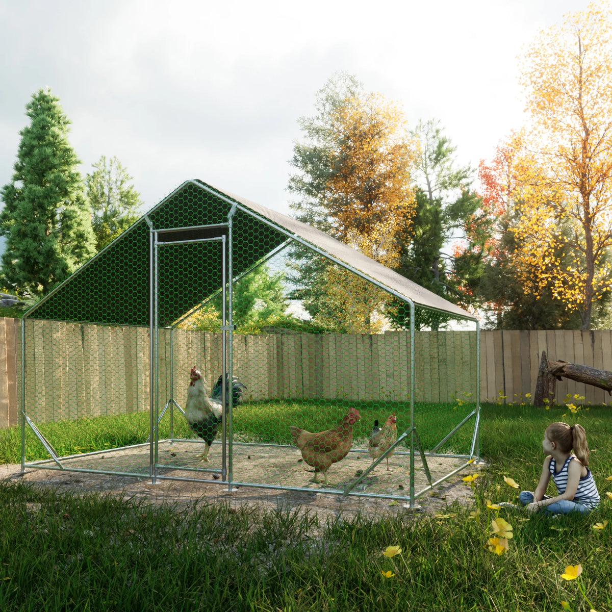 Large Metal Chicken Coop with Waterproof Cover G66215