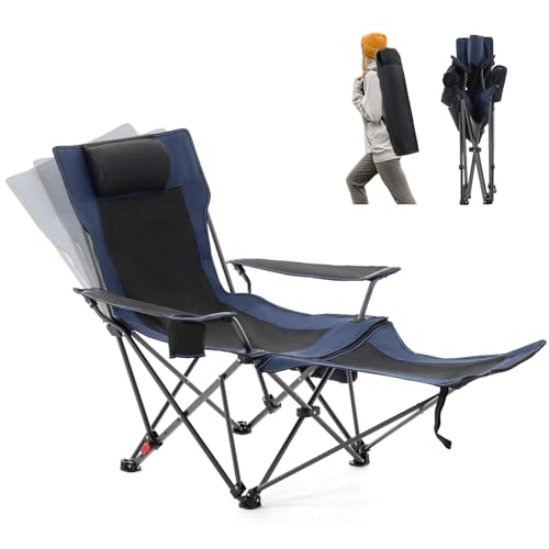 Reclining Camping Chair with Foot Rest, Folding Lounge Chairs, Gray E224
