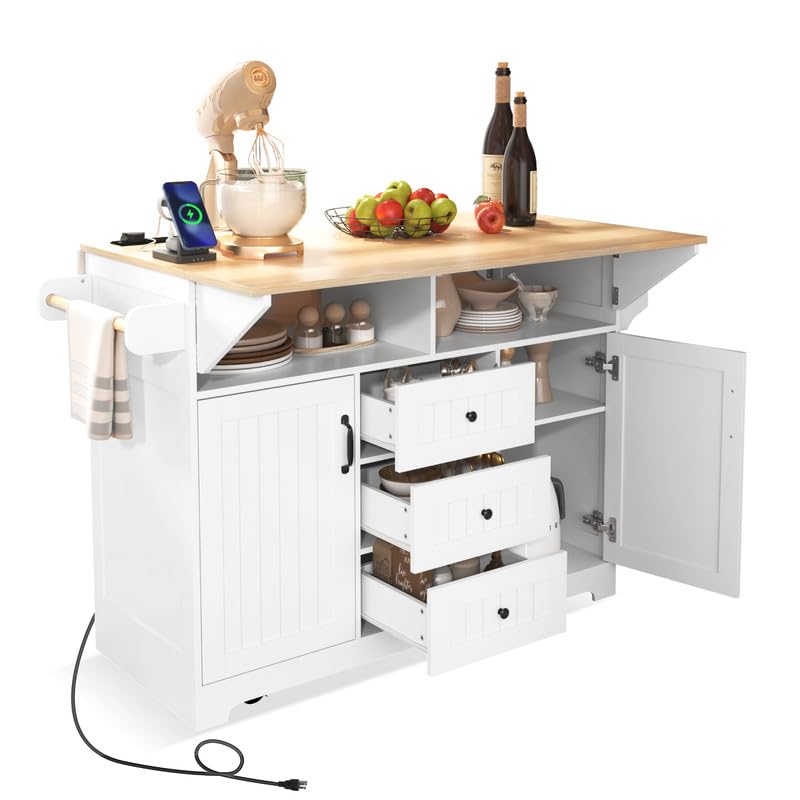 55.7'' Black Kitchen Island with Drop Leaf and 3 Drawers X970580