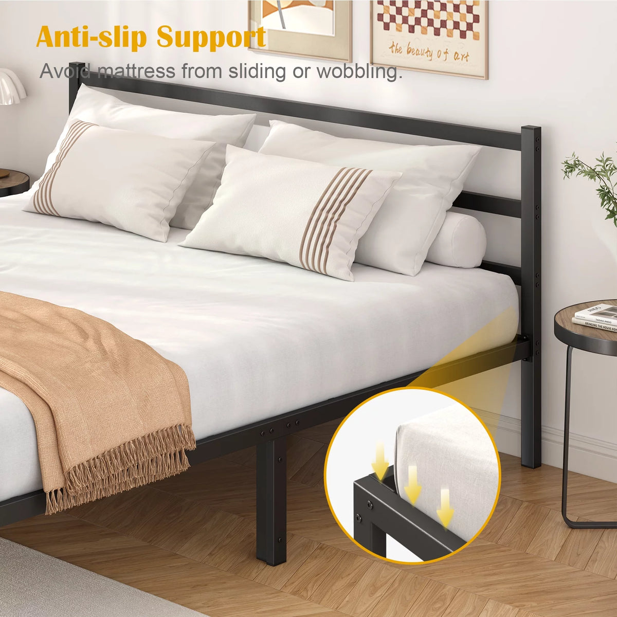 Queen Size Metal Platform Bed Frame with Headboard and Footboard N56421