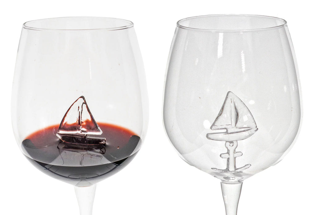 3D Sailboat Anchor Stemmed Wine Glass Set of 2 G62918