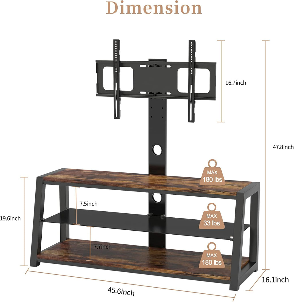Swivel Floor TV Stand with Adjustable Tempered Wooden Shelves B789