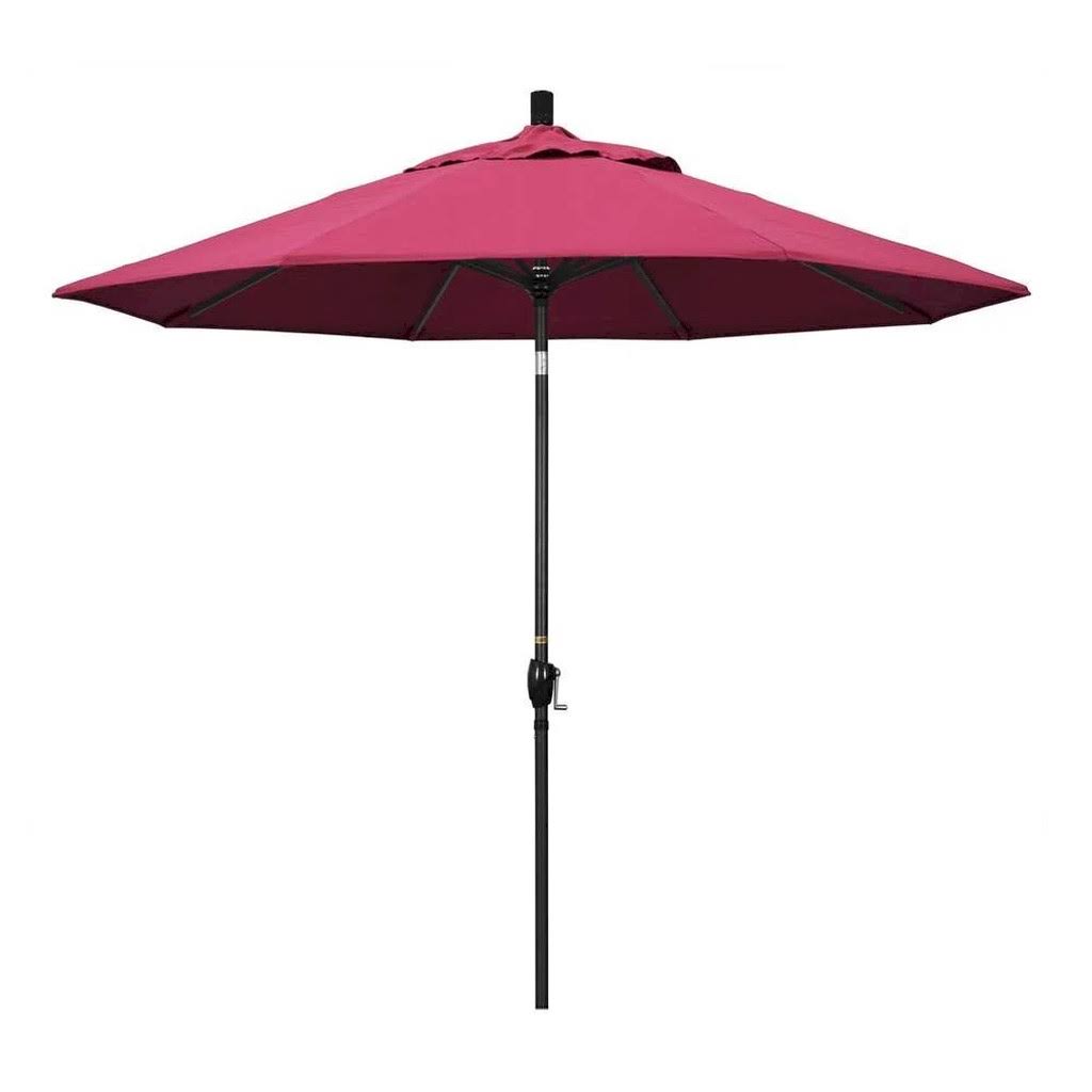 9 ft. Stone Black Aluminum Market Patio Umbrella in Hot Pink Sunbrella H5232