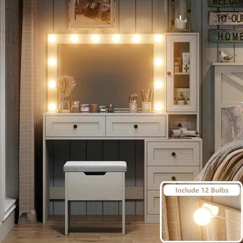 White Vanity Desk with LED Bulbs Y794