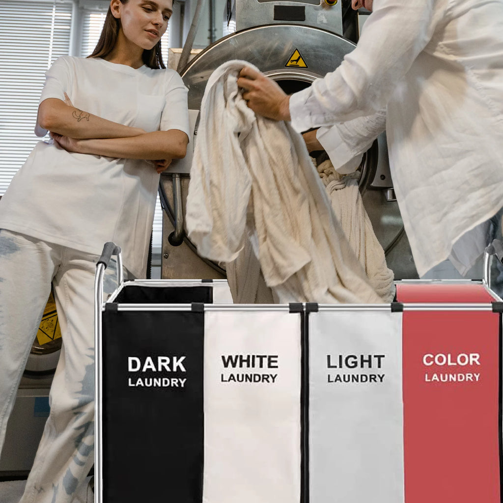 320L 4-Bag Laundry Hamper Sorter with Frame and Wheels D580