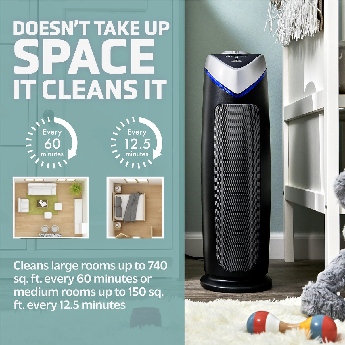 Tower Air Purifier with True HEPA Filter and UV-C Sanitizer, 2-Pack J142