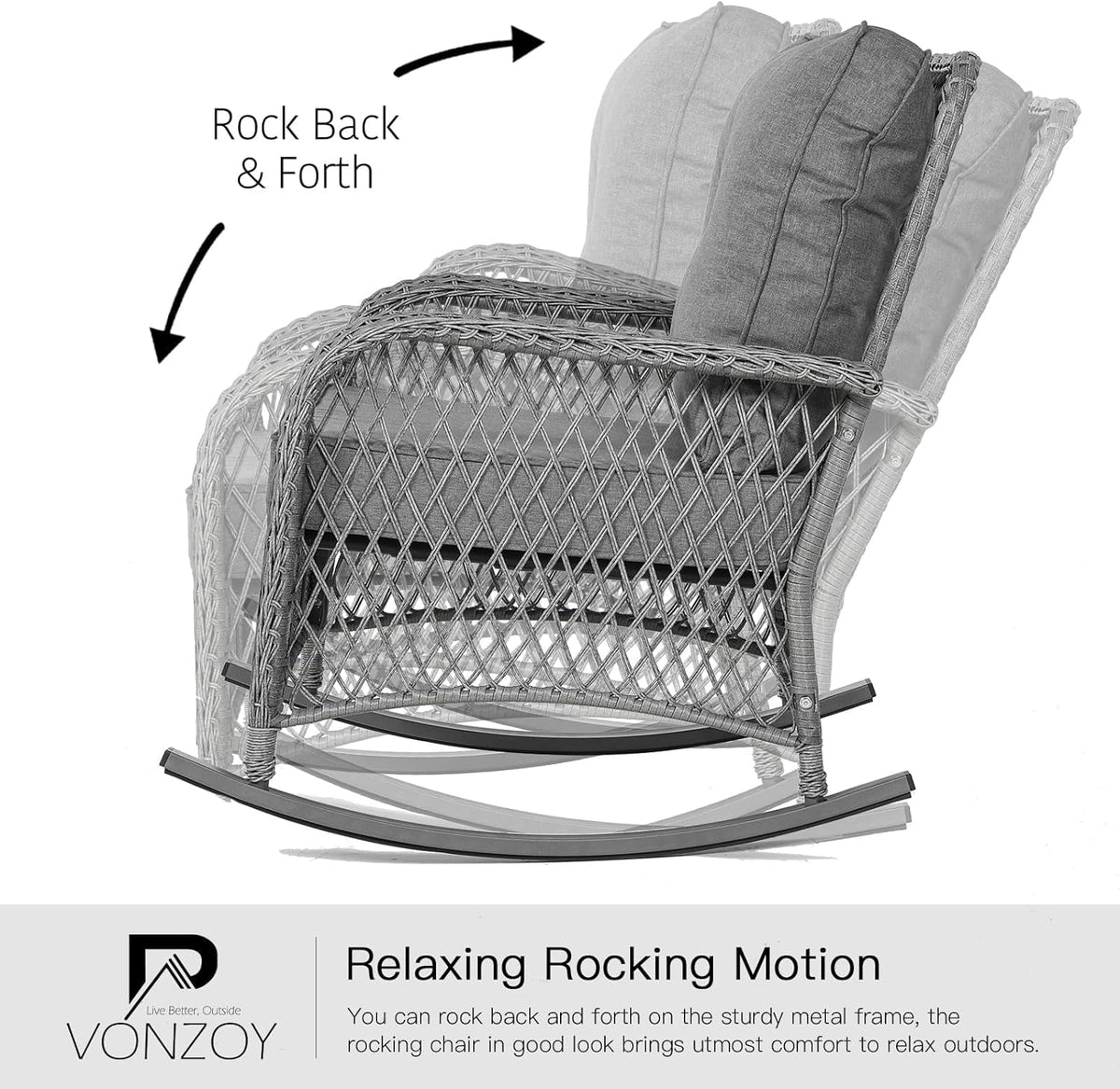 3-Piece Wicker Outdoor Rocking Chairs with Cushions and Table E613