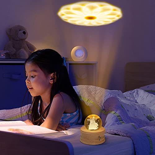 3D Crystal Ball Music Box with LED Light and Rotating Wooden Base X2745