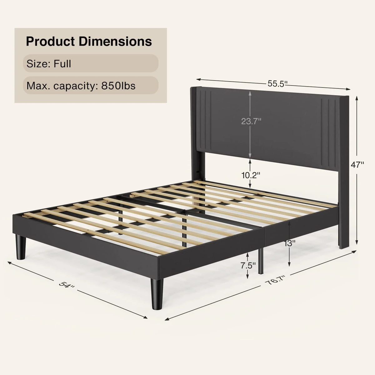 Full Bed Frame with 4 Drawers and Adjustable Headboard Dark Grey G4027