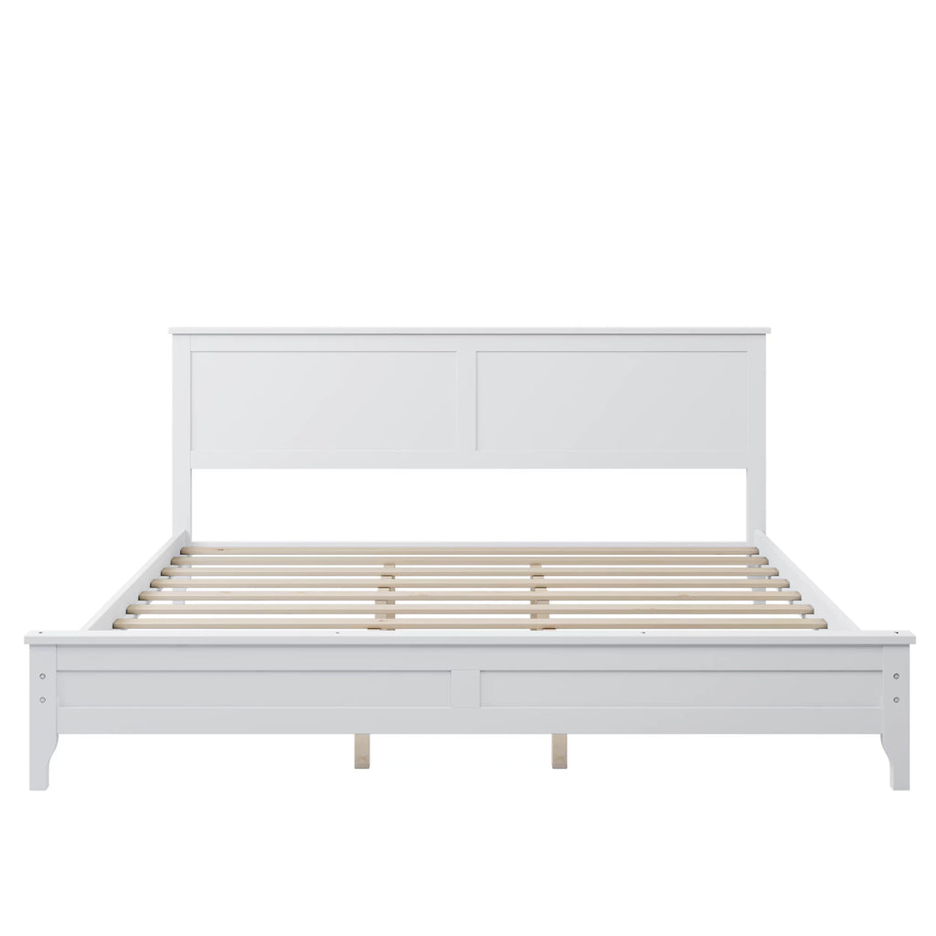 White Solid Wood King Platform Bed J73397