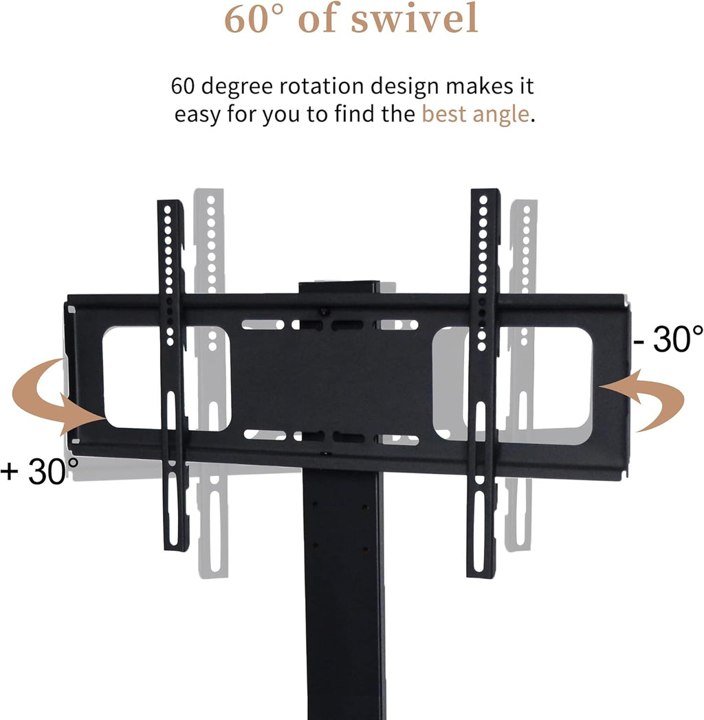 Swivel Floor TV Stand with Adjustable Tempered Wooden Shelves B789