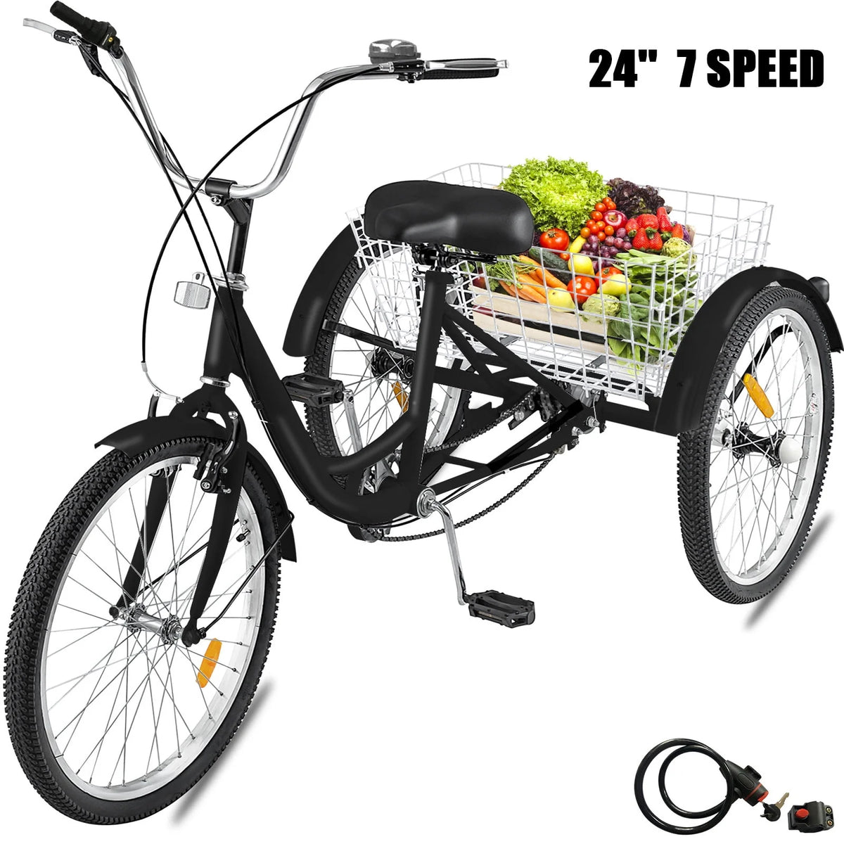 24 1-Speed 3 Wheel Adult Tricycle with Basket A619