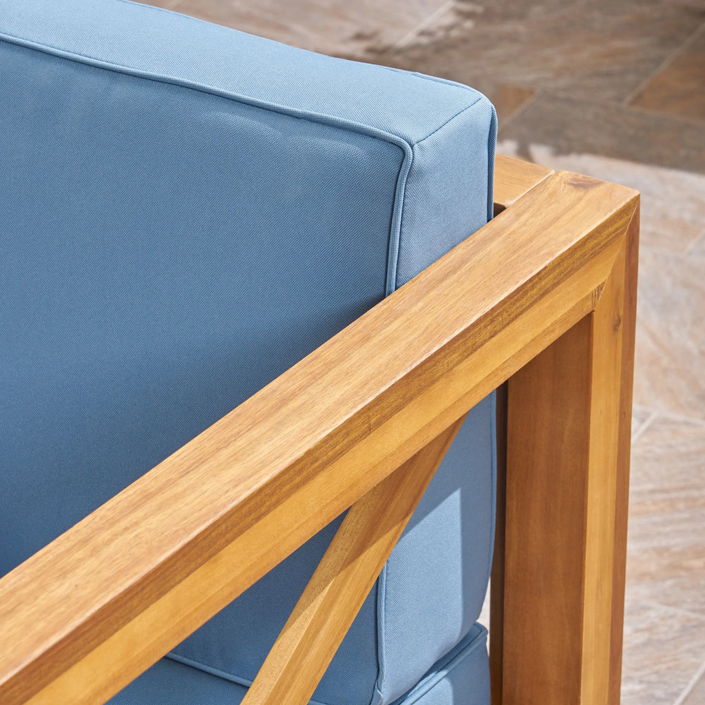 Blue Teak Finish Acacia Wood Sectional Sofa Set Y67600