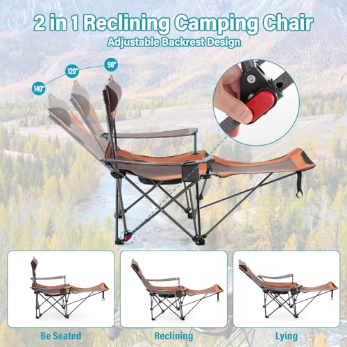 Reclining Camping Chair with Foot Rest, Folding Lounge Chairs, Gray E224