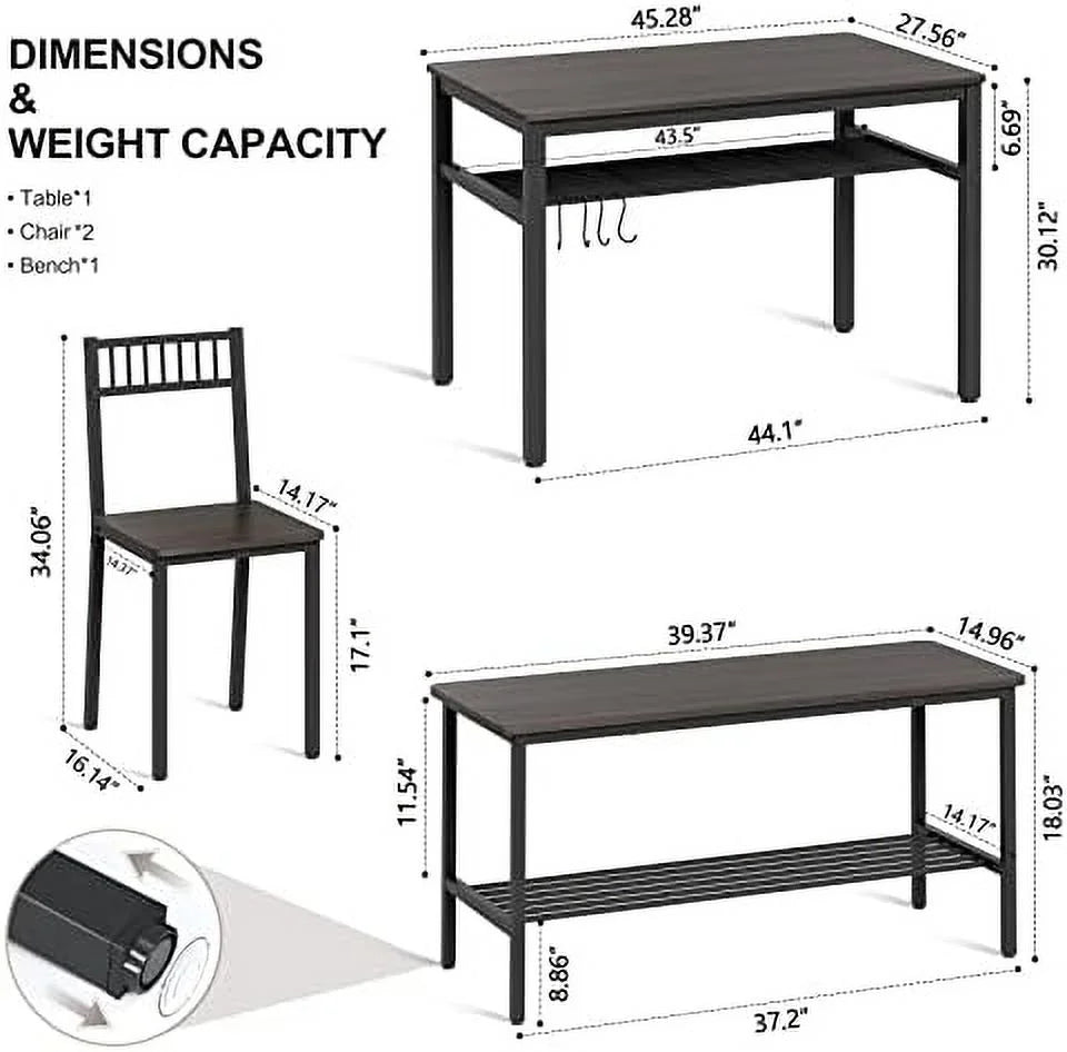 Dining Table Set for 4 with 2 Chairs 1 Bench Rustic Brown A96668