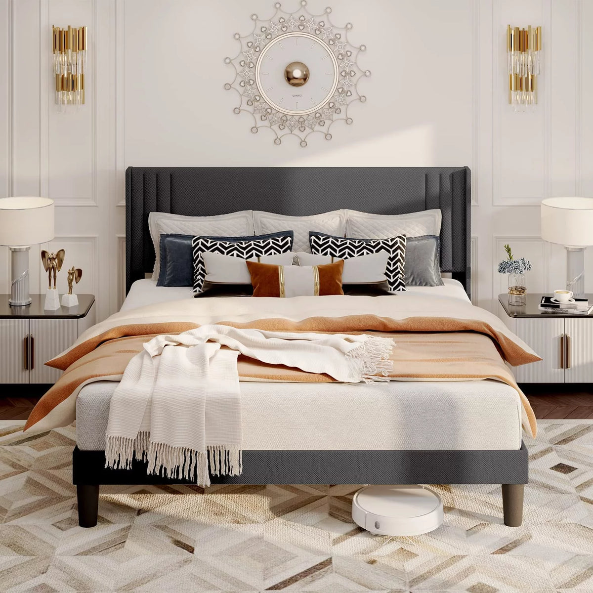 Full Bed Frame with 4 Drawers and Adjustable Headboard Dark Grey G4027