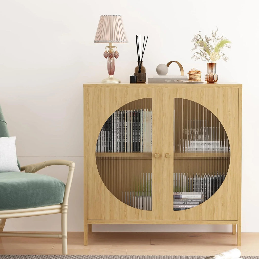Buffet Cabinet with Storage and Glass Doors Y588
