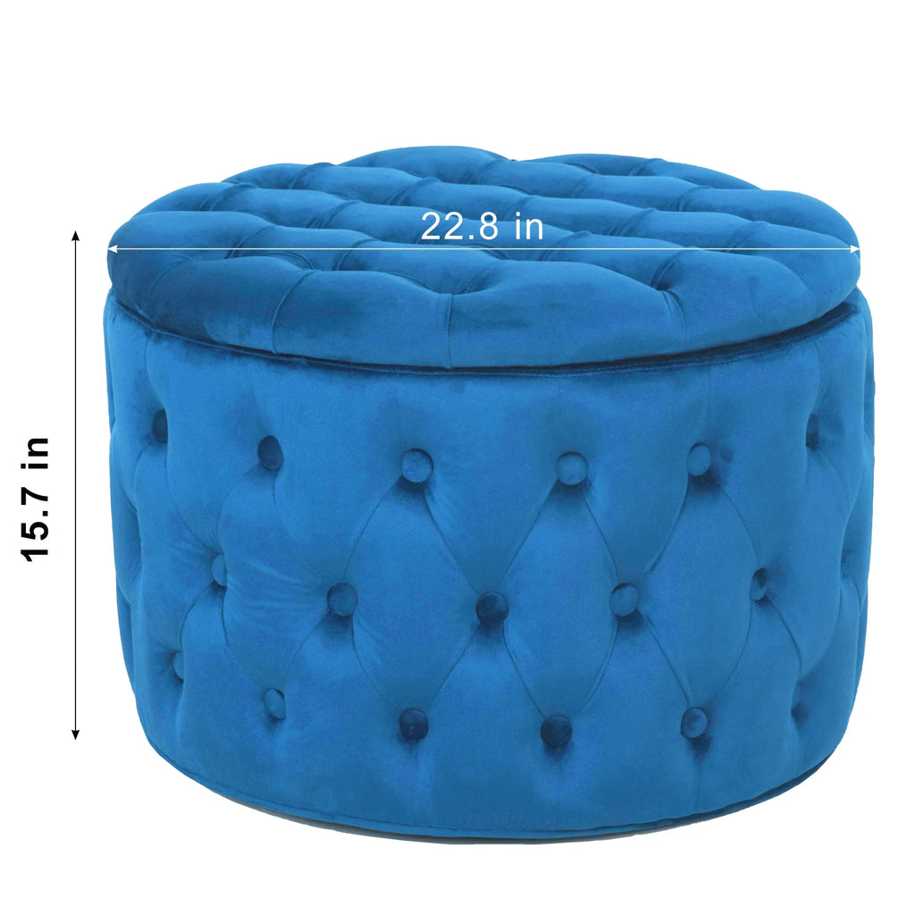 Blue Velvet Round Storage Ottoman O906