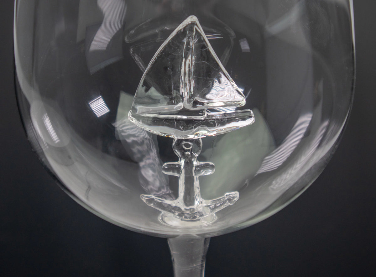 3D Sailboat Anchor Stemmed Wine Glass Set of 2 G62918