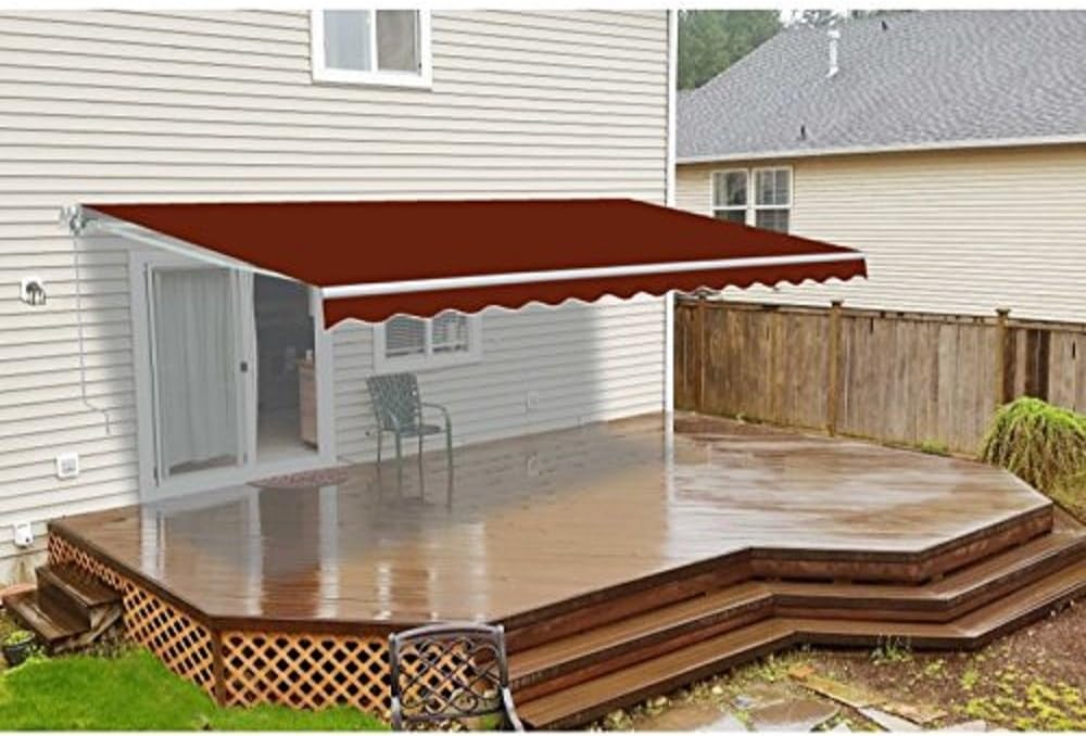 Motorized Retractable Patio Awning with Polyester Canopy K88560
