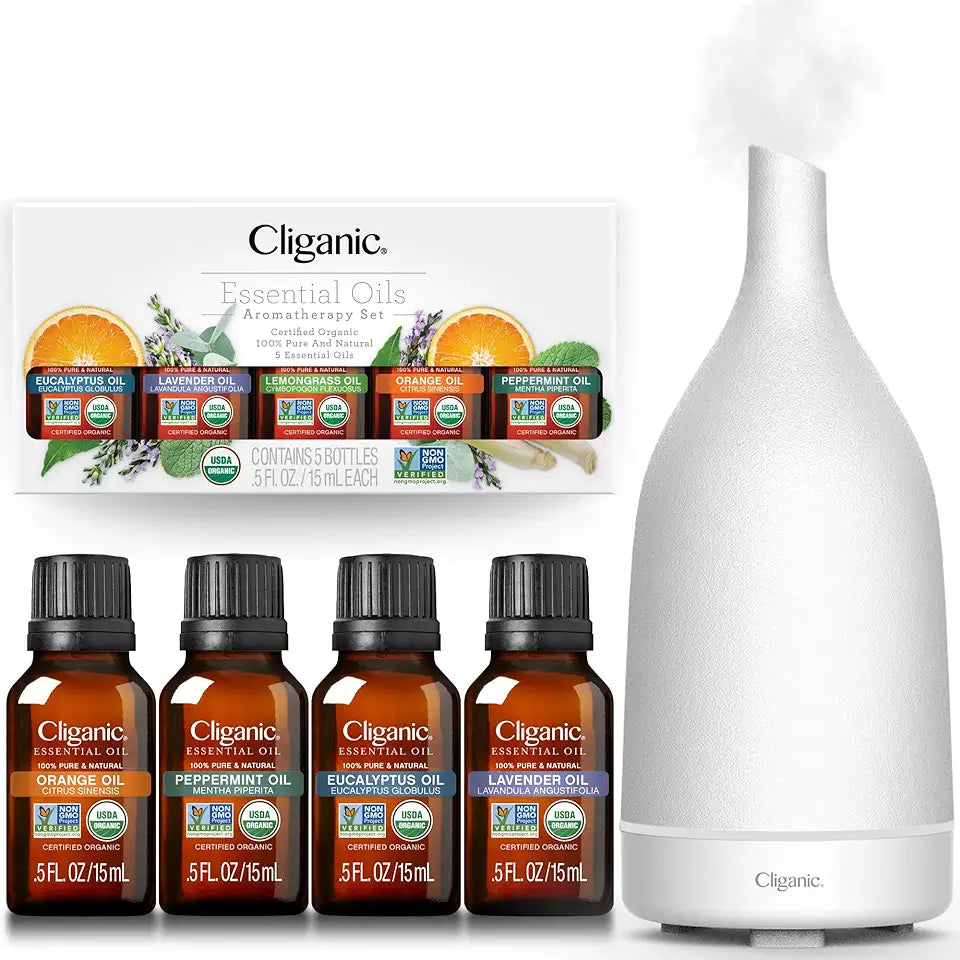 Organic Essential Oils Set 15ML White Ceramic Diffuser T644888